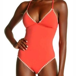 LUCKY BRAND Coral Pink Tie Back Bathing Suit Small